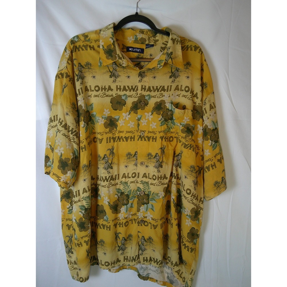 Puritan Mens 3XL Aloha Hawaii Hawaiian Print Rayon Short Sleeve Button Up Shirt